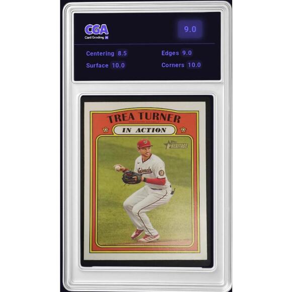 Other - 2021 Topps Heritage In Action #184 Trea Turner Nationals - CGA 9.0 Digital Grade